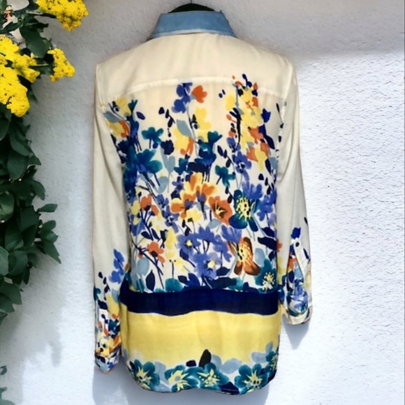 RAFAELLA FLORAL BUTTON DOWN BLOUSE SIZE LARGE - Picture 2 of 9